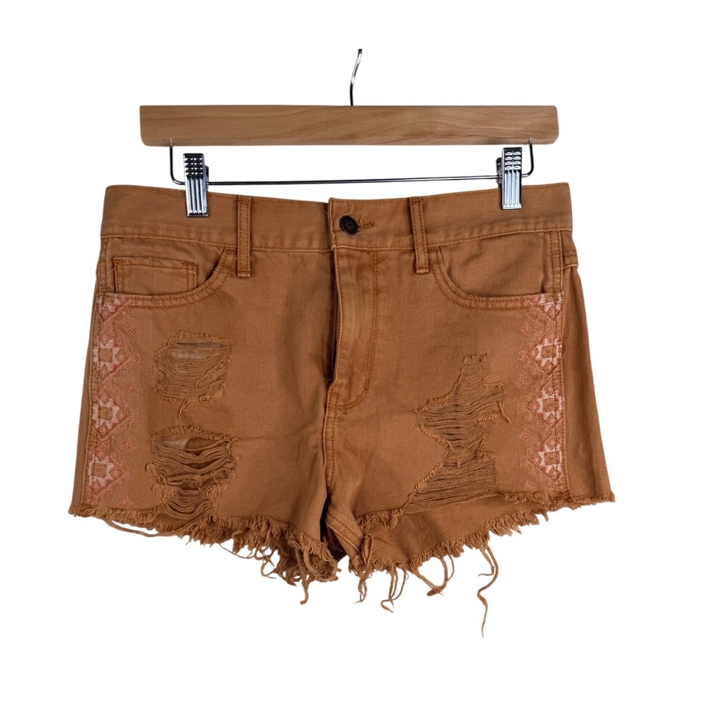 Hollister High Rise Short Short Burnt Orange Cut Off Denim Jean Size‎ 7